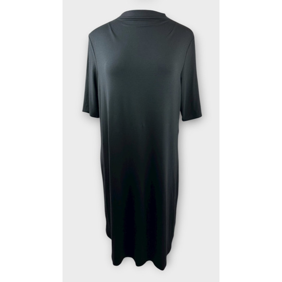 Eileen Fisher Stretch Jersey Knit Mock Neck Dress Midi Half Sleeve Black Size XL - Picture 14 of 14